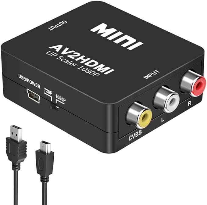 Kirzi AV to HDMI Converter, RCA to HDMI Converter, 1080P Mini RCA Composite CVBS Audio Video Converter Supports PAL/NTSC Compatible with PC/Laptop/Xbox /PS4 /TV/STB/VHS/VCR/Blue-Ray
