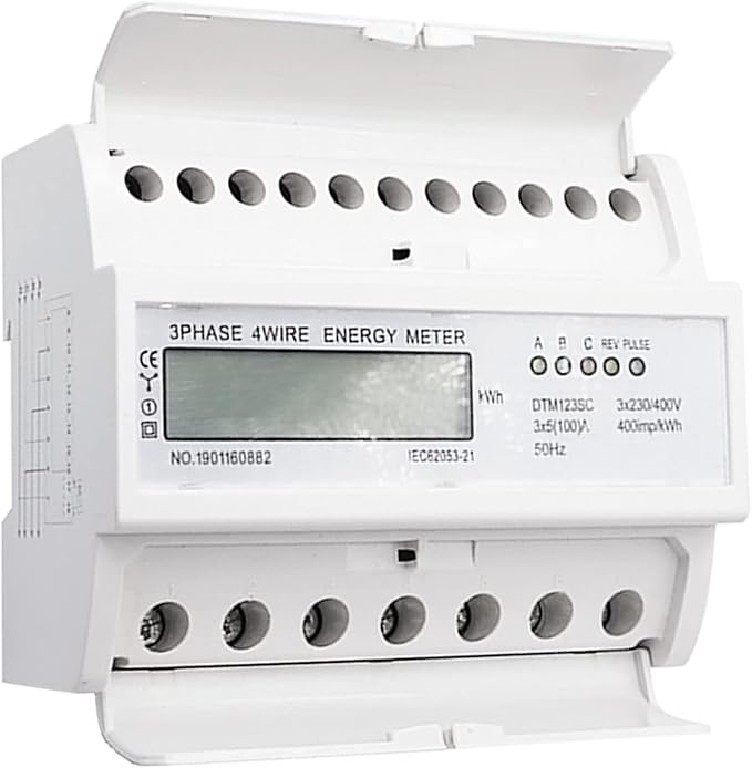 Tyenaza Energy Meter, Digital 3 Phase Energy Meter, LCD Display White ABS Housing 50Hz Electricity Usage Monitor 230 400V