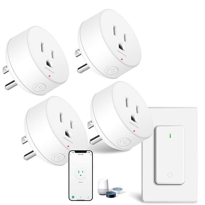 WiFi Smart Outlet Plug with Remote,GreenCycle 4 Electric Smart Plug with Remote,Compatible with Alexa and Google Home via Tuya,15A/1500W，Remote Control from Anywhere,TUV FCC List(2.4G)