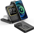 IHAO 5in1 Multi Functional Wireless Charger with Digital Clock 15W Fast Charge Night Light Temperature Display Magnetic Attraction Compliant for iPhone iWatch and Qi Headphone-DH13 Black