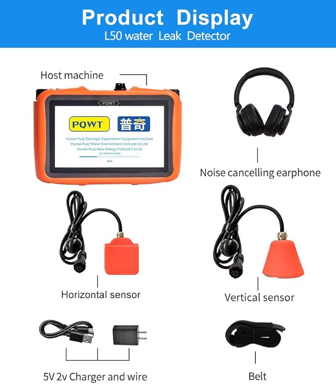 PQWT L50 Underground Water Leak Detectors for Home Wall Water Pipe Detector Machine Multi Sensor Acoustic Pipeline Leakage Detection Kit Noise Reduction Headphone Smart Touchscreen Carry Case