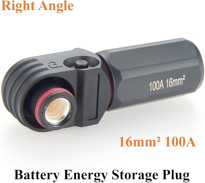 Right Angle 6mm 16mm² 100A Single Core Battery Energy Storage Connector IP67 Waterproof HV Battery Storage Plug,1PC (Black, 100A)
