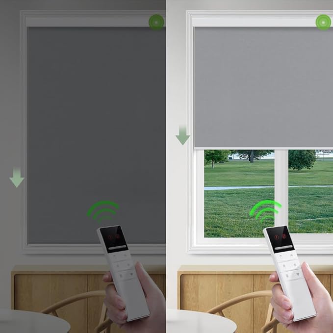 ZSHINE Motorized Blackout Window Blinds Customize Width Remote Control Rechargeable Motor Roller Shades for Windows, Home, Office, Hotel, Club, Restaurant(82026F)