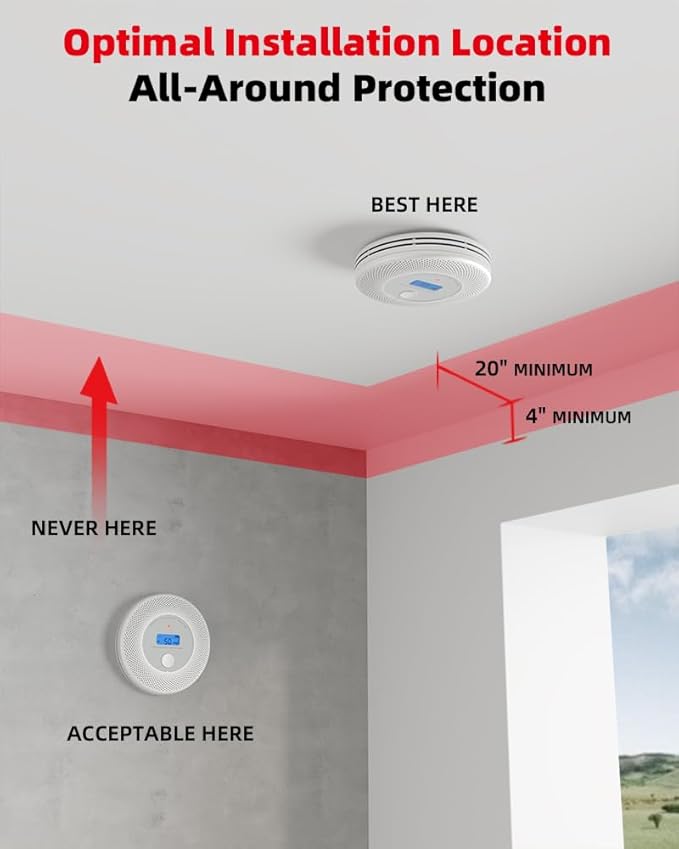 KIMROG 10-Year Sealed Battery 2-in-1 Smoke & Carbon Monoxide Detector Alarm | Home/Garage Combo CO & Smoke Alarm Detector with Backlit LCD Display & V-0 Flame-Retardant Housing (1-Pack)
