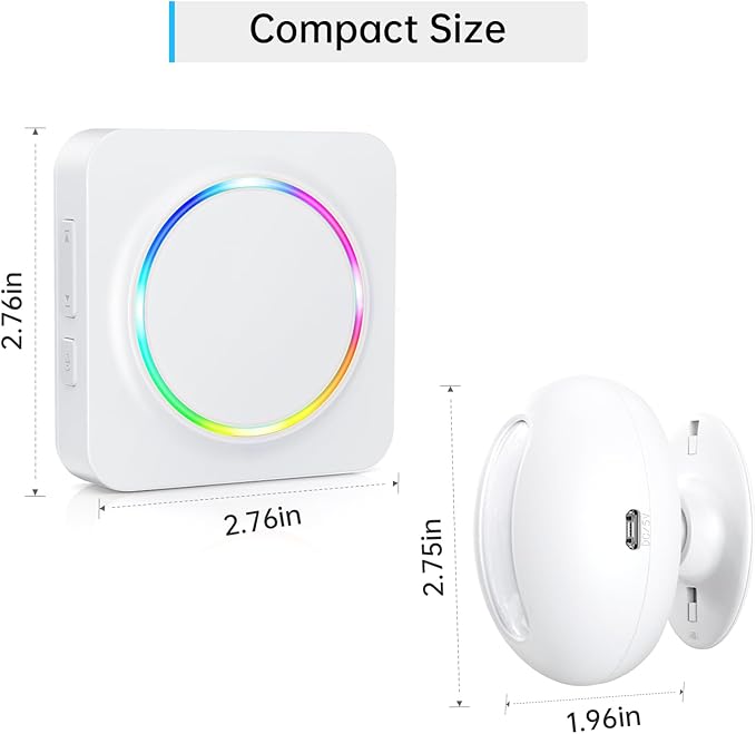Wireless Motion Sensor Alarm Indoor -Door Chime for Business, Store Welcome Buzzer Monitor with Colorful LED Light 500 FT Range Commercial Door Entry Alert, Caregiver Reminder for Elderly