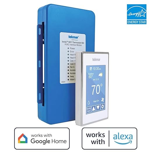 tekmar Invita Wi-Fi Thermostat | 2-Wire, Energy Star Approved, Up to 2-Stage Heat, 2-Stage Cool, Fan & 2 Accessories or Up to 4-Stage Heat, 2-Stage Cool, Fan, Reversing Valve and 1 Accessory | ERV/HRV