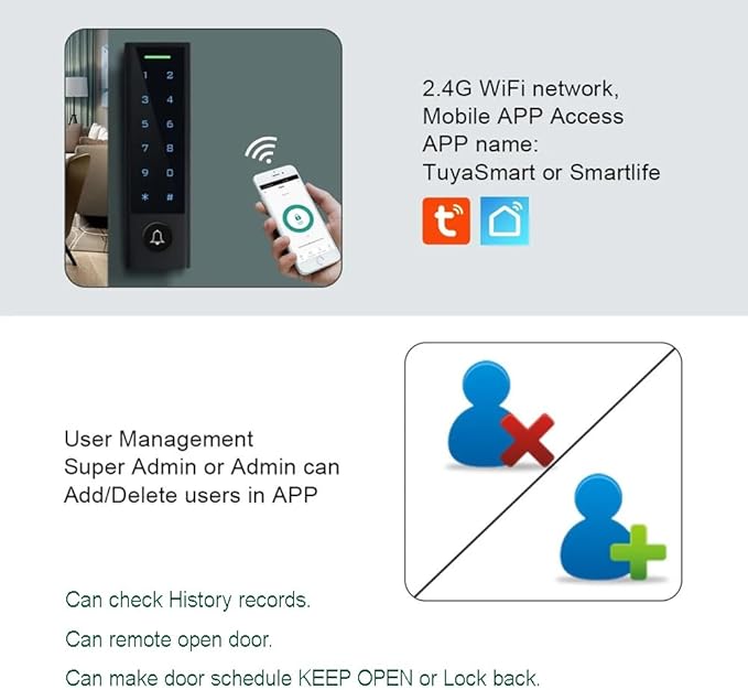 MENGQI-CONTROL WiFi Remote Manage IP66 Watreproof Access Control Keypad ANSI Standard North American Heavy Duty Electric Strike Lock Push Exit Button Smart Phone App Remote ADD/Delete User