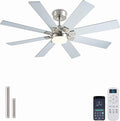 KNUN Nickel 48 Inch Ceiling Fans with Lights and Remote/APP Control, Low Profile Ceiling Fan, 8 Blades，LED Dimmable, Reversible DC Motor, Noiseless, Ceiling Fan for Bedroom Indoor/Outdoor Use