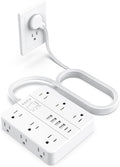 AOFO 10FT Surge Protector Power Strip,12 AC Outlets with 6 USB Ports (2 USB-C), Flat Plug Extension Cord with Multiple Outlets, Wall Mount for Home Office,Dorm,White