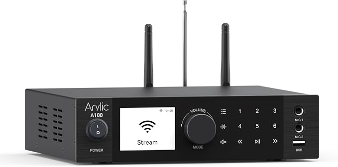 Arylic A100 Wireless Full Digital HiFi Amplifier with FM Radio, 100W×2 WiFi & Bluetooth Audio Receiver, Supports AirPlay, Spotify Connect,Multiroom, Ideal for KTV, Home Theater, and Broadcasting.