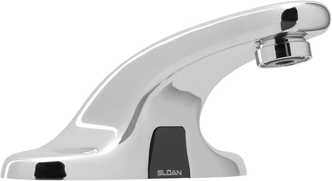 Sloan Optima EBF-650 Sensor Activated Touch-Free Faucet, Commercial Grade with Mounting Hardware - 0.5 GPM Battery-Powered Deck-Mounted Low Integrated Base Body with 8" Trim Plate, 3315139BT
