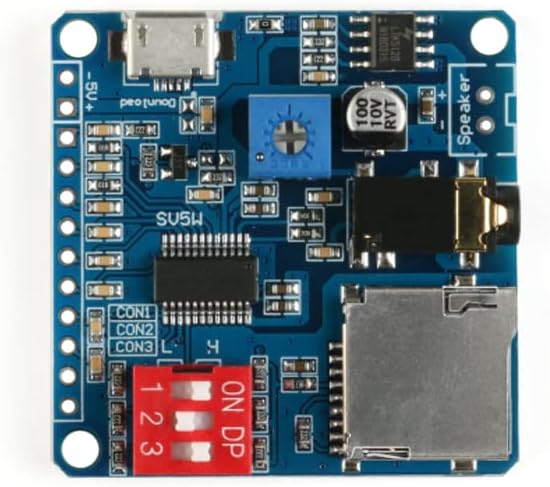 JESSINIE DY-SV5W Voice Playback Module MP3 Player Music Voice Board IO Trigger UART Serial Adapter Control Playback Module Sound Board Micro USB I/O Broadcast Function Amplifier Board Support 32G Card