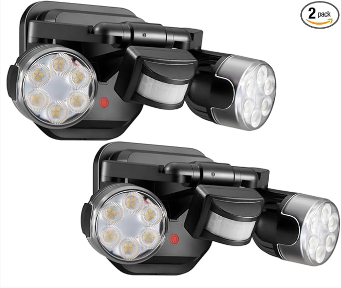 OREiN Motion Sensor Outdoor Security Lights, Dual-Head Adjustable LED Flood Lights, 3 Modes (Motion/Manual/Dusk to Dawn), 150W Equivalent, 5000K, IP65 Waterproof, Hardwired, Black (2 Pack)