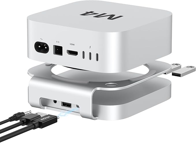 Akkyajaure 40Gbps USB4 Hub & Stand for Mac mini M4/M4 Pro, All-Aluminum Docking Station with 40Gbps M.2 SSD (NVMe PCle) Enclosure, 3*USB 2.0, 3.5mm Audio, USB4 Host | Mac mini M4 USB-4 Dock