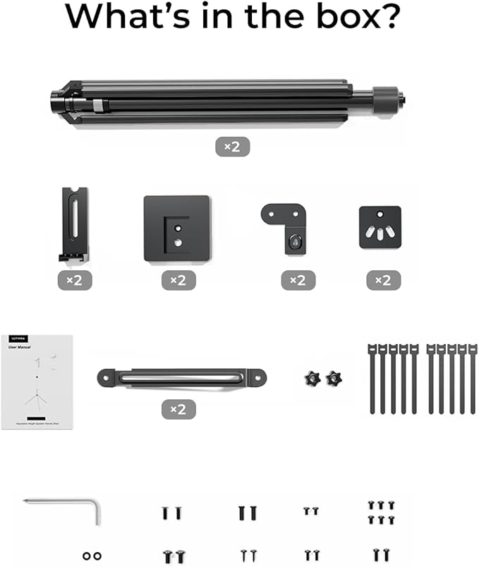 ULTIMEA 2-Pack Universal Height-Adjustable Speaker Stands, Black Floor Speaker Stand with 3KG Capacity, Extendable from 62cm to 93cm for Satellite Speakers, Steady 310