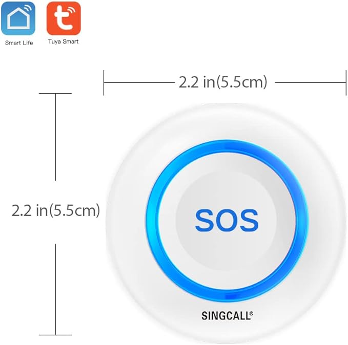 SINGCALL Tuya WiFi Intelligent Healthcare SOS Wireless Caregiver Alert Call Button Alarm for Patient Handicapped Elderly Children Nurse Calling Smart Pager (only Supports 2.4GHz Wi-Fi)