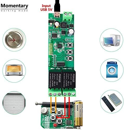 Newgoal 2-Channel WiFi Smart Switch Relay Module, TUYA/Smart Life App for Smart Home Remote Control, Momentary Time Adjustable, Compatible with Alexa/Google Assistant