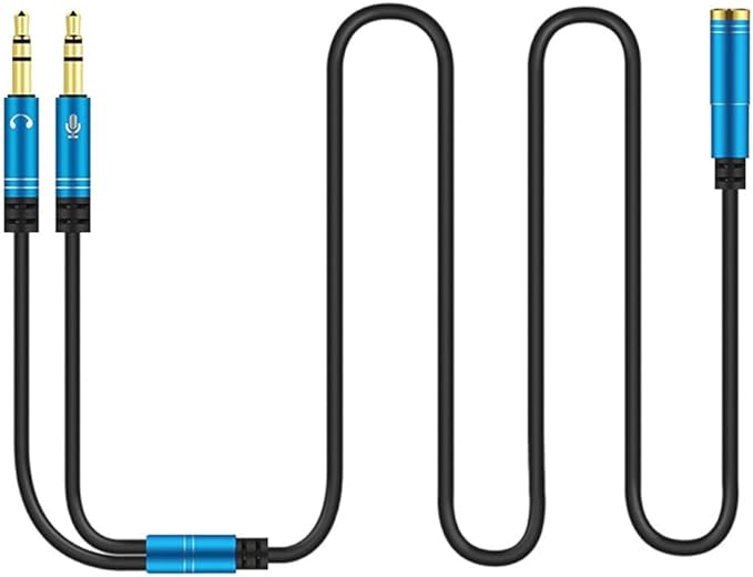 CANFON Headphone Splitter for Computer 3.5mm Female to 2 Dual 3.5mm Male Headphone Mic Audio Y Splitter Cable Smartphone Headset to PC Adapter (100CM, Blue)