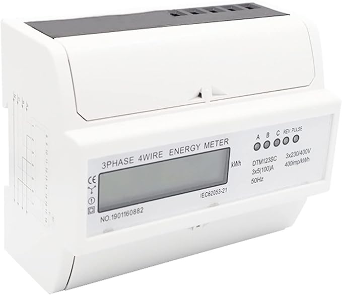 Tyenaza Energy Meter, Digital 3 Phase Energy Meter, LCD Display White ABS Housing 50Hz Electricity Usage Monitor 230 400V