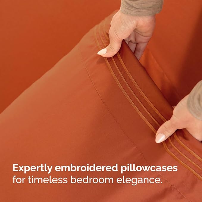 Split Head King Sheet Set – 4 Piece Flex Split Top King Sheets for Adjustable Beds - Fits 14” to 16" Mattress w/ Deep Pockets - Soft, Breathable & Cooling - Luxury Bedding & Wrinkle Free - Terracotta