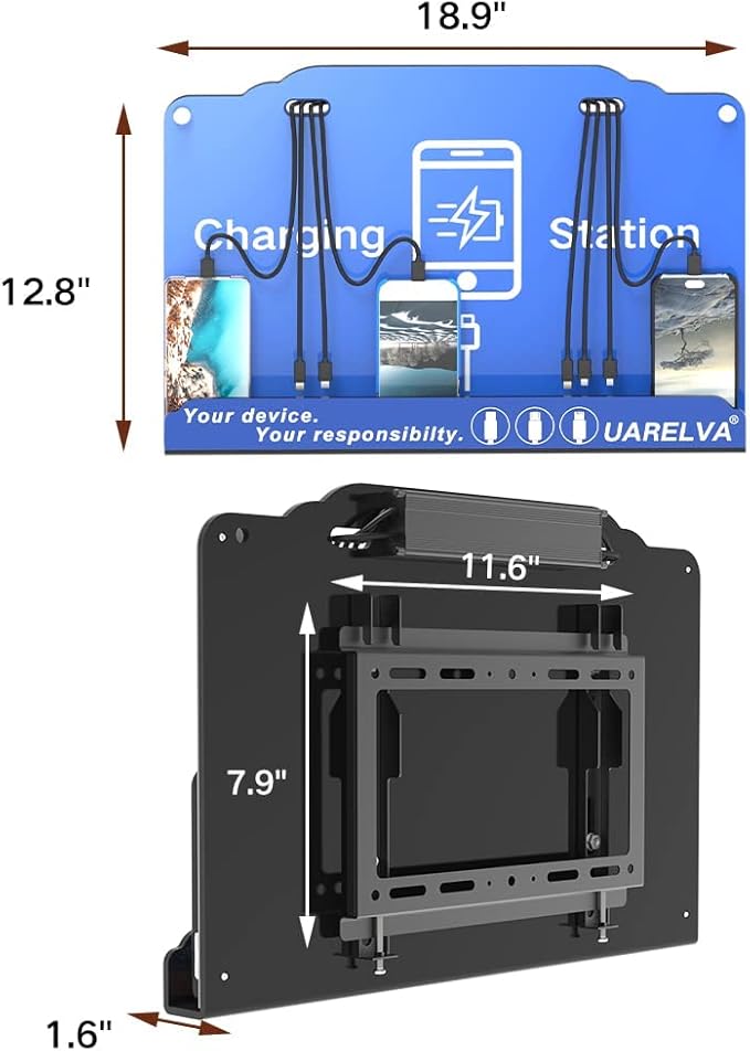 Wall Mounted Cell Phone Charging Station | 8 Ports High Speed Cables Charging Dock with Apple,Type-C,Android Port | Applicable for Airport/Hotel/Hospital/Banks/Shopping Malls