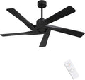 WINGBO 64" ABS DC Ceiling Fan No Light, 5 Blade ABS Plastic Ceiling Fan with Remote, 6-Speed Reversible DC Motor, Ceiling Fans without Light for Kitchen Bedroom Living Room, Matte Black