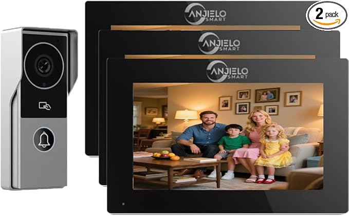 ANJIELO SMART Wired Video Intercom System, Video Doorbell Door Phone System,WiFi 1080P HD Monitor, Night Vision,Dual-Way Intercom for Villa House Office Apartment (1 Bell +3 Monitor)
