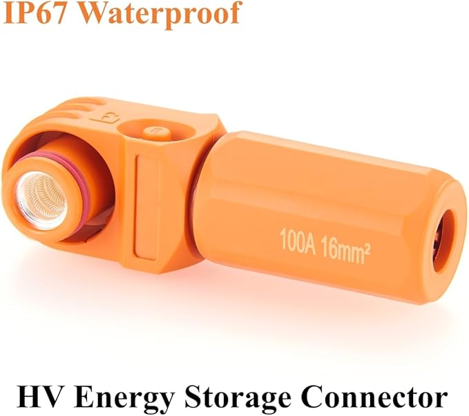 Right Angle 6mm 16mm² 100A Single Core Battery Energy Storage Connector IP67 Waterproof HV Battery Storage Plug,1PC (Orange, 100A)