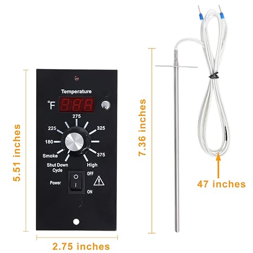 Digital Thermostat Kit Compatible with Traeger Pellet Grills BAC200 BAC388 BAC389 BAC382 Replacement Parts with LED Display Temperature Control Panel & 7" RTD Temperature Sensor Probe BAC236 BAC283