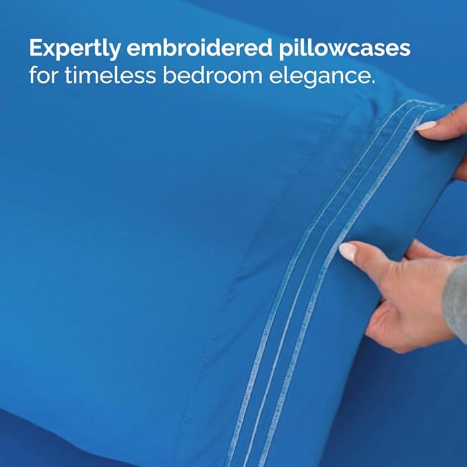 Split Head King Sheet Set – 4 Piece Flex Split Top King Sheets for Adjustable Beds - Fits 14” to 16" Mattress w/ Deep Pockets - Soft, Breathable & Cooling - Luxury Bedding & Wrinkle Free - Royal Blue