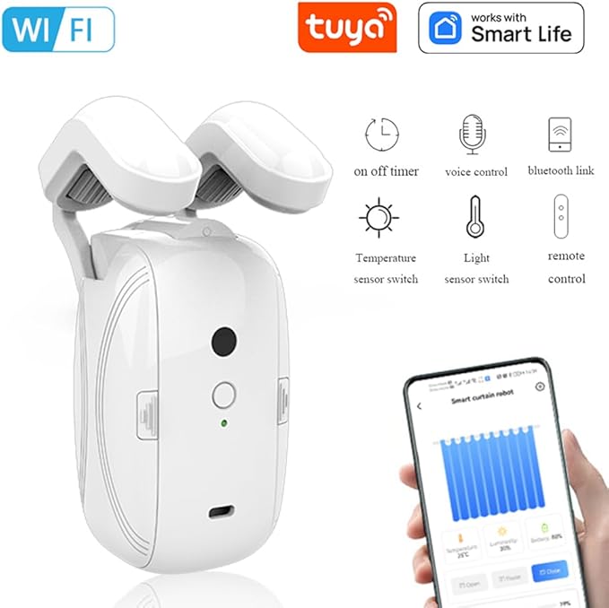Smart Automatic Curtain Opener - Remote Controled by App/Timer/Voice,Upgraded High-Performance Motor, Automatic Light Sensor, Add Gateways, For Google Alexa, No Remote (Only for Roman Rod)