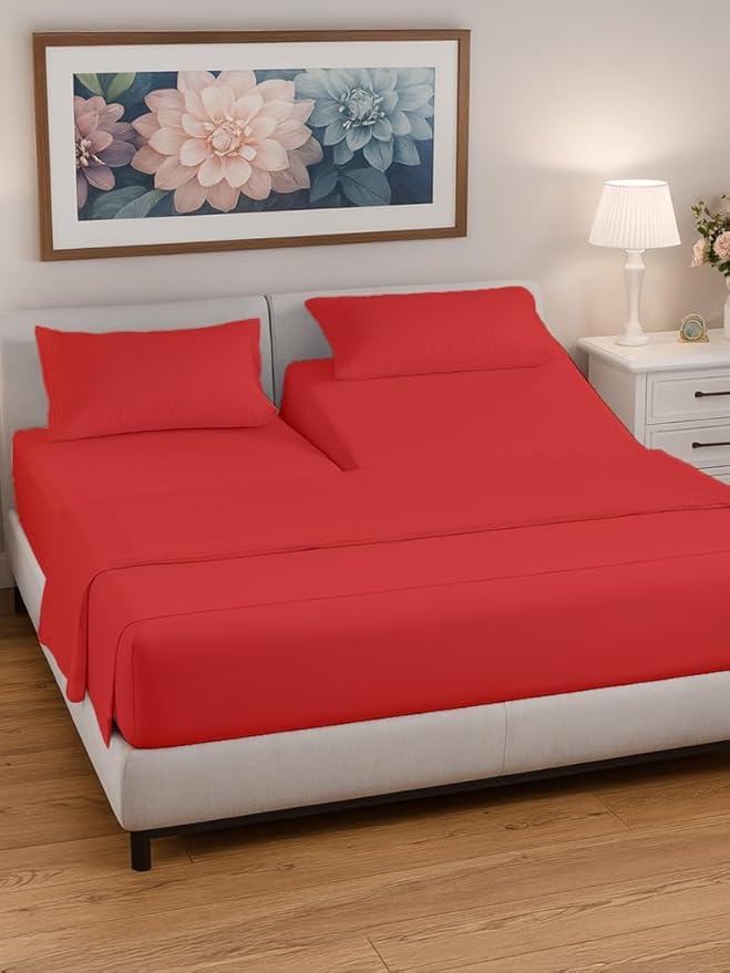 Split Head King Sheet Set – 4 Piece Flex Split Top King Sheets for Adjustable Beds - Fits 14” to 16" Mattress with Deep Pockets - Ultra-Soft, Breathable & Cooling - Luxury Bedding & Wrinkle Free - Red