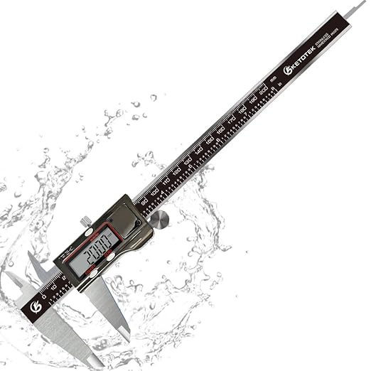 KETOTEK Digital Caliper 8" Electronic Caliper IP54 Splash Proof, Measuring Tool with Stainless Steel, Micrometer LCD Screen, Switch from Inch Metric, Auto-Off for 3D Printing, Jewelry (200 mm)