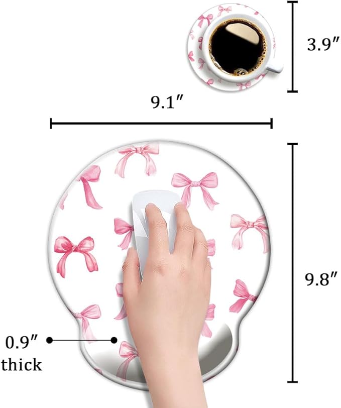 Ergonomic Mouse Pad with Wrist Support,Mouse Pad with Wrist Rest,Relieve Wrist Pain Mousepad Non-Slip Rubber Base,Mouse Pads for Desk,Computers,Laptop,Office,Home,Accessories Cute Pink Bow