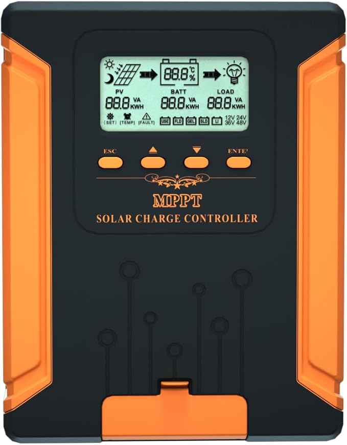 iSunergy 60A 180V MPPT Solar Charge Controller 12V/24V/36V/48V Auto, Heat-Dissipating Metal Housing, Dual Fans, and LCD Display, for LiFePO4, Gel, Lithium, SLD, FLD, and Ternary Battery