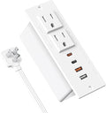 Recessed Power Strip with 30W USB C,Ultra Thin Flat Plug Power Strip,2 Outlets 4 USB Ports,Furniture Flush Mount Desk Outlet,Recessed Outlet for Side Table/Sofa Table,6ft Cord (White)