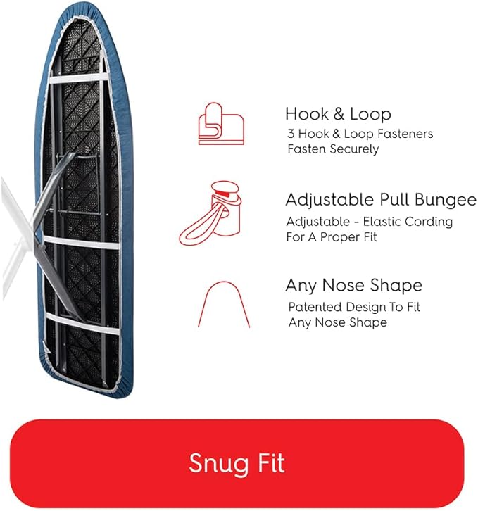 TIVIT Ironing Board Cover 16 x 58, Performance Grade Titanium Coated Pro Grip Pad & Covers - Superior Scorch & Stain Resistance, High Heat Reflection, 3 Padded Layers 3 Fastener Straps - Made In Italy