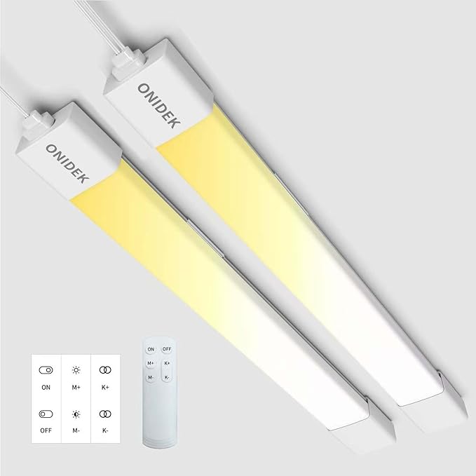 ONIDEK Under Cabinet Lights with Plug. 2700K-6500K Dimming and Color. with Wireless Control Panel and Remote Control.25W 2500LM for Garage, Kitchen, Bathroom, Closet, Office (36 inch-2PCS)