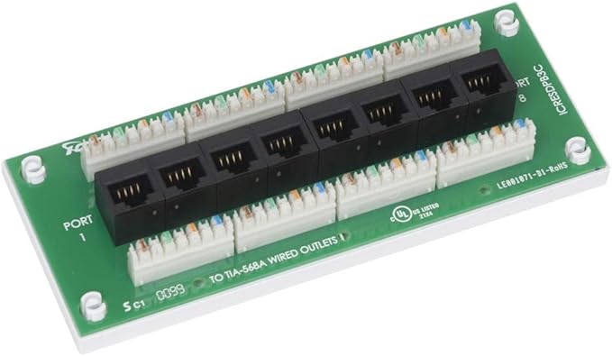ICC 8-Port CAT6 Ethernet Data Module with Universal Adhesive Mount, UL Listed, Compact PCB Board