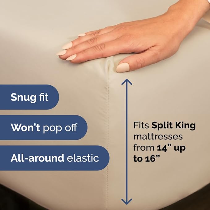 Split Head King Sheets Set - Top Split King Sheets for Adjustable Beds, Easy-Fit Split Head King Mattress - Flex Split Top King Sheets, Easy-Fit, Breathable, Deep Pocket Split King Sheets Set - Wheat