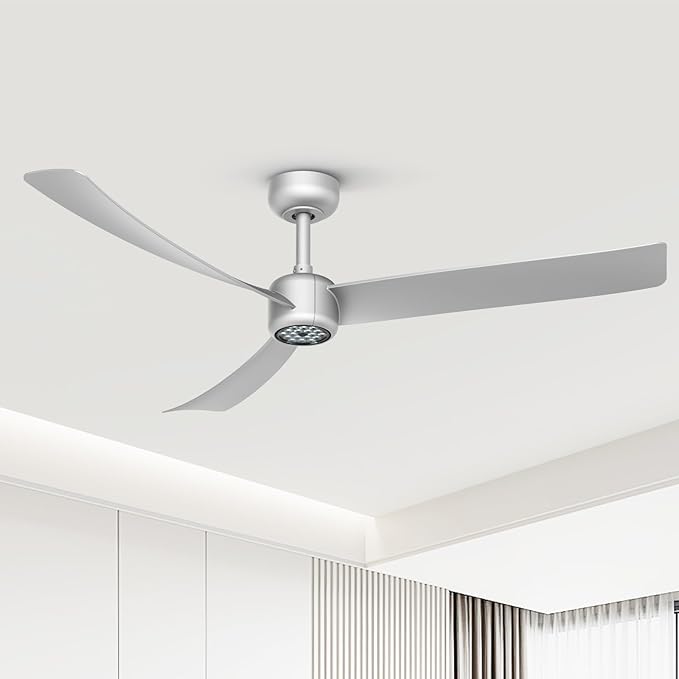 ocioc Ceiling Fans with Lights,52 Inch Low Profile Ceiling Fan with Remote,Quiet Reversible DC Motor,Dimmable LED,6 Speeds,Modern Ceiling Fan for Bedroom,Living Room(Silver)