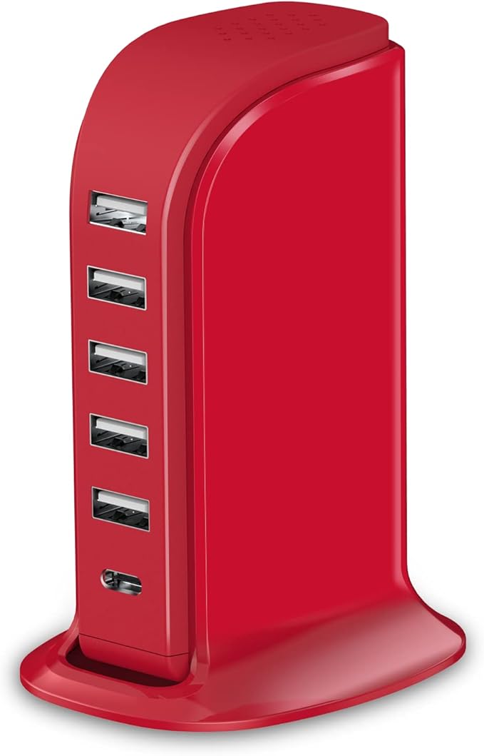 USB Phone Charger 6 Ports 40W Upoy, Type C Wall Charger Smart 6A, Charging Tower with 5ft Power Cord, USB Power Adapter Fast Charging, Smart Home Device Charging Station, iPhone/Ipad Accessories