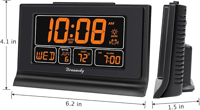 DreamSky Digital Alarm Clock with Battery Backup, 5 Inch Large Display, Auto Set Clock, USB Charging Ports, 12/24H