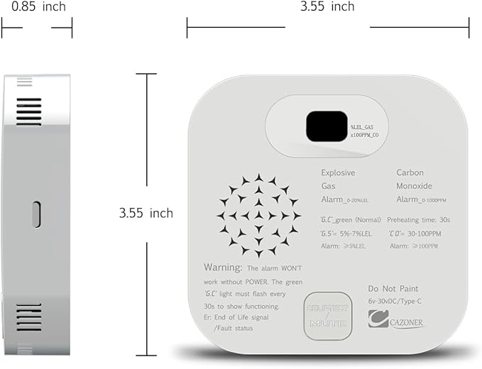 RV Carbon Monoxide Detector & Propane/Natural Gas Detectors, 10-Year Lifespan, 3-in-1 Gas Alarm for Camper, Home, Voice Alert with LCD Display, USB-C & 12V DC Powered, Compact Design