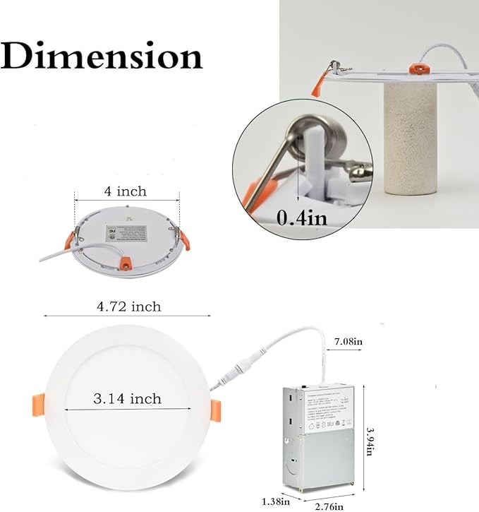 MKUJOO 72 Pack 4 Inch Ultra-Thin LED Recessed Ceiling Light with Junction Box,Panel Light,Daylight, 9.5W,2700K/3000K/3500K/4000K/5000K Selectable Dimmable Downlight ETL&FCC&CE Energy Star Certified