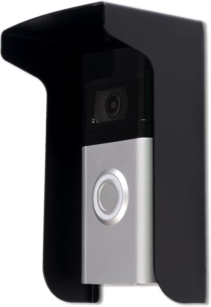 Dgyezhao Outdoor Black Doorbell Rain Anti-Glare Cover, Steel Weather-Blocking Camera Cover Glare Sun Shade Protection for Most Video Doorbells(Inward fold)