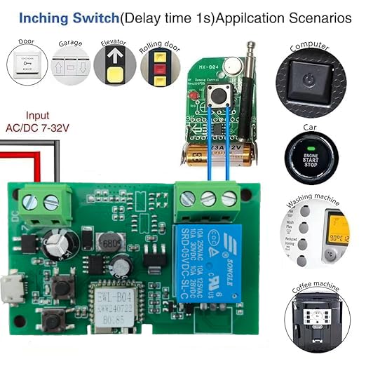 Huacaoe１CH WiFi Smart Switch Relay Module -10A Dry Contact Design for Garage Door/Home Automation, 7-32V DC & USB 5V Wide Voltage, Compatible with Alexa & eWeLink App, Mobile Remote Control