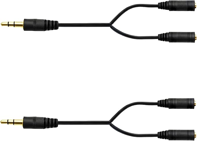 2-pack 3.5mm Audio Headphone Splitter – Dual Listening and Speaker Jack Y Adapter for Sharing Music or Videos – Compatible with iPhone, iPad, Laptops, Tablets, and Other Devices with AUX Port