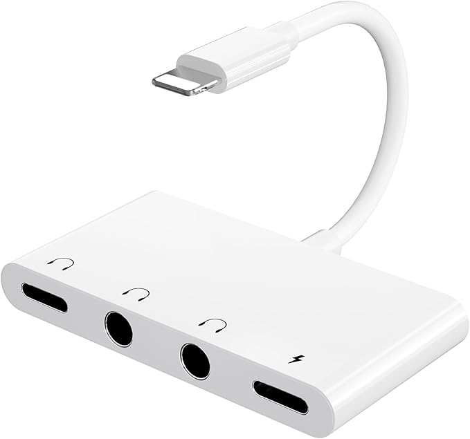 Unitrox 4 in 1 Headphone Splitter, iPhone Headphone Adapter + Dual 3.5mm Headphone Jack Adapter + Charging Port for iPhone 14 13 12 11 X 8 7