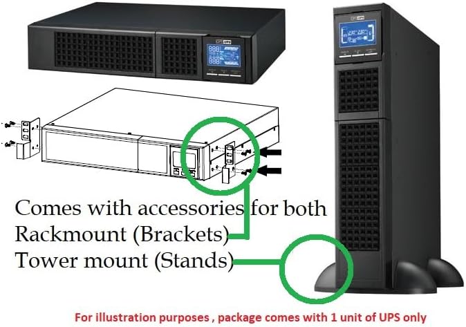 OPTI-UPS DS1000E-RM (Tower/Rackmount) (1000VA / 1000W) Online Double Conversion Uninterruptible Power Supply, Pure Sine Wave, UPS Battery Backup, Surge Protection